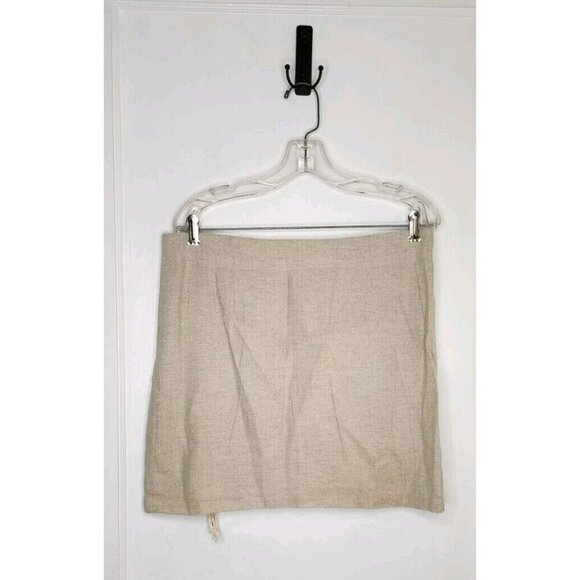 Express Compagnie Linen Cotton Wrap Skirt 13/14 Mini Neutral Beach Fringe 90s - Picture 2 of 5